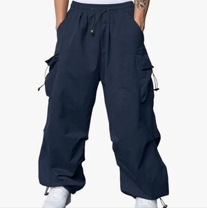 Refuge Parachute Cargo Pants Y2K Streetwear Loose Fit Drawstring Unisex